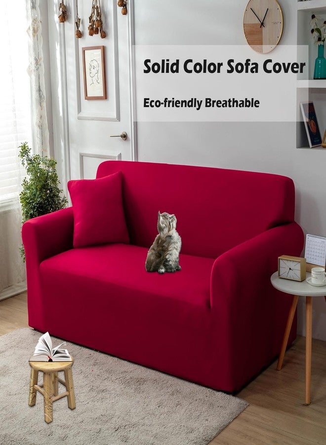 Qubjus Modern Couch Cover Stretch Loveseat Sofa Cover for 2 Cushion Couch Solid Color Non Slip Washable Furniture Protector Sofa Slipcover for Home Decoration(Medium, Red) - Image 2